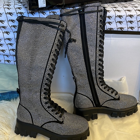 Nasty gal diamanté lace up combat boots - Picture 9 of 16